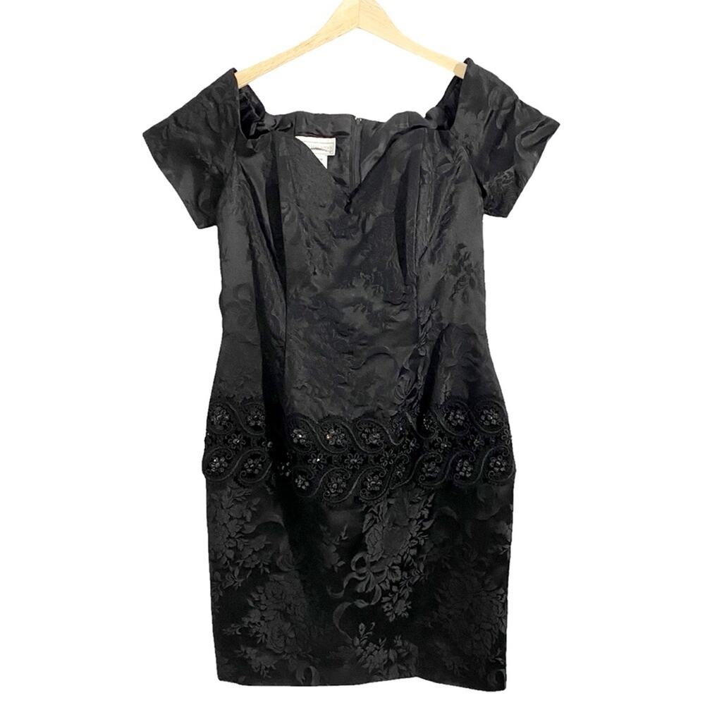 Scott McClintock Vintage 80’s-90’s Black Floral Damask Print Dress, Size 12
